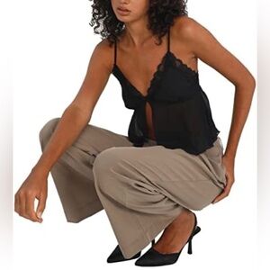 Sexy Elegant Mesh Sheer Black Lace Trim Camisole S